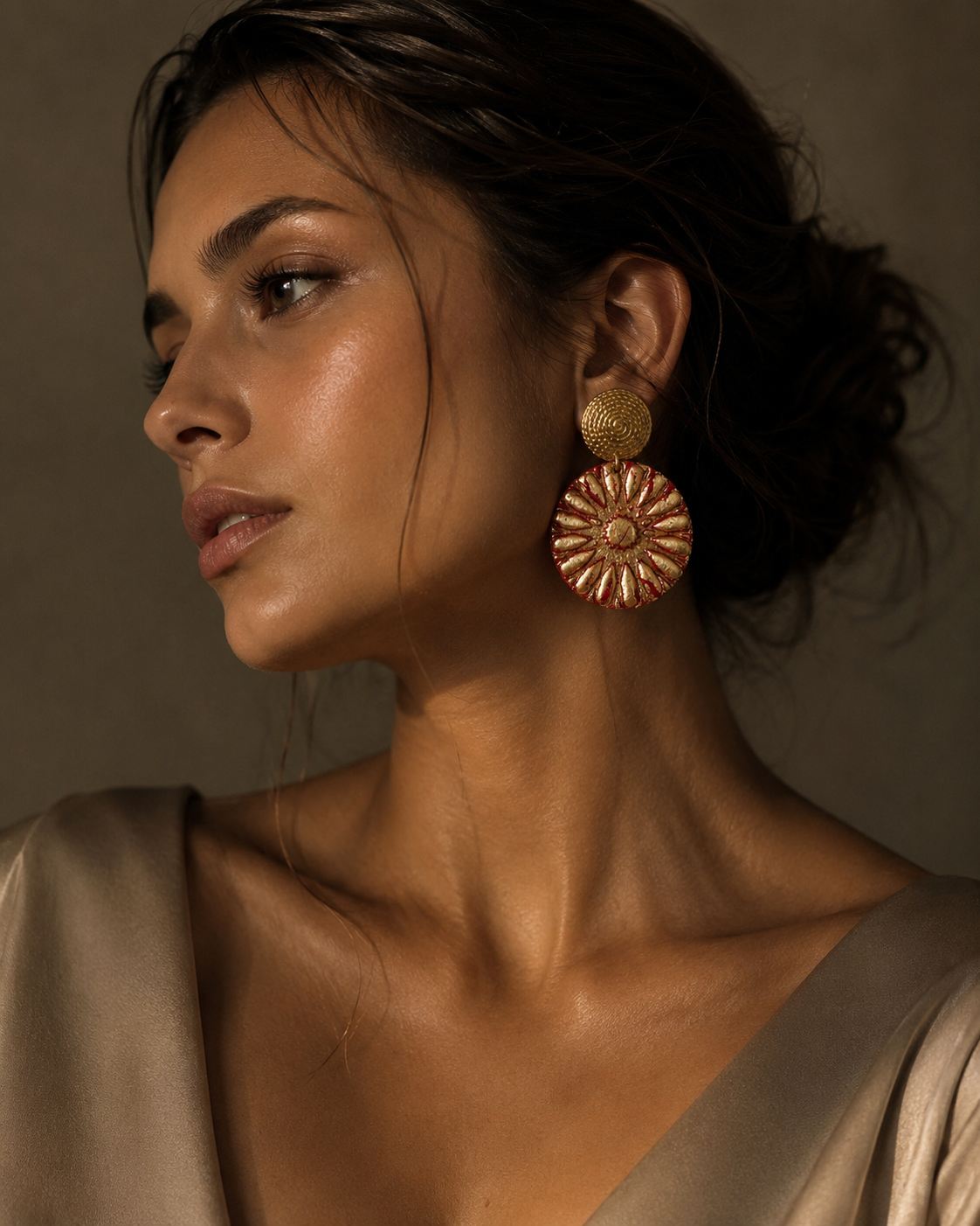 Boucle d’oreille Zellige doré-magenta