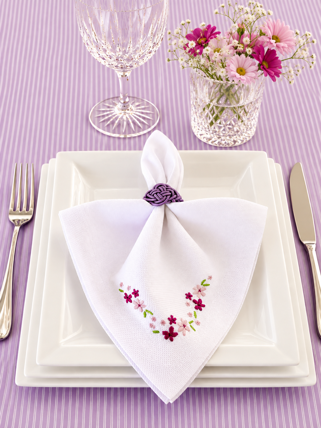 Lot de Six rond de serviettes couleur lilas – Image 2